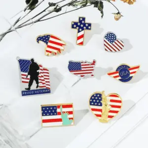 Wholesale Independence Day American Flag Brooch Statue Of Liberty Oil Dripping Creative Bag Clothing Alloy Love Collar Pin Jewelry