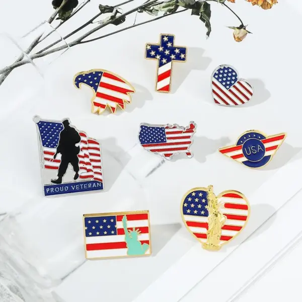 Wholesale Independence Day American Flag Brooch Statue Of Liberty Oil Dripping Creative Bag Clothing Alloy Love Collar Pin Jewelry