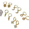 Wholesale Brass Zircon Moon Heart Shape Butterfly Drop Earrings