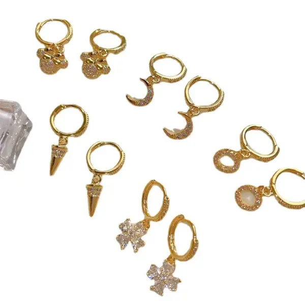 Wholesale Brass Zircon Moon Heart Shape Butterfly Drop Earrings