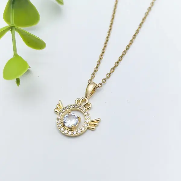 Wholesale Handmade Wings Necklace For Women In 201 Stainless Steel With Golden Electroplated Finish And Glass Inlay On Cable Chain