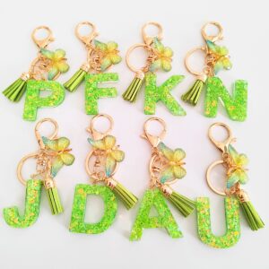 Wholesale 26 English Alphabet Keychain Pendant Green Star Glitter Resin Pendant European and American Personality Key Chain