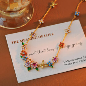 Wholesale Copper-set zircon-patterned colored diamond flower and butterfly necklace/bracelet