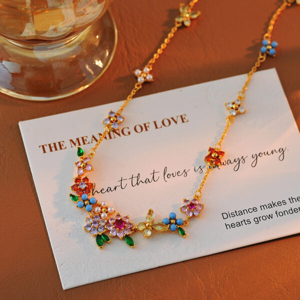 Wholesale Copper-set zircon-patterned colored diamond flower and butterfly necklace/bracelet