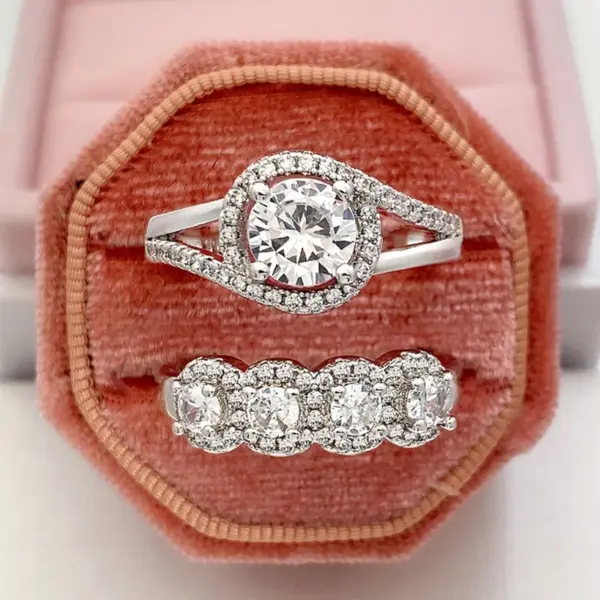 Wholesale Lady Geometric Copper Inlay Zircon Rings
