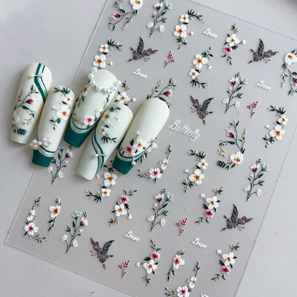 oly-9b1eed9f92448e4b7afce54eeb5c1eb8 Wholesale Net red colorful butterfly nail art sticker retro watch plate flower relief flat with adhesive nail applique