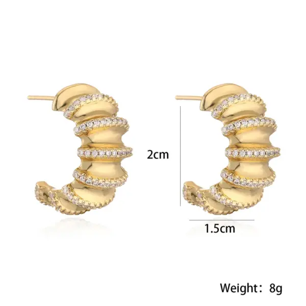 Wholesale 1 Pair Simple Style Commute C Shape Inlay Copper Zircon 18K Gold Plated Ear Studs
