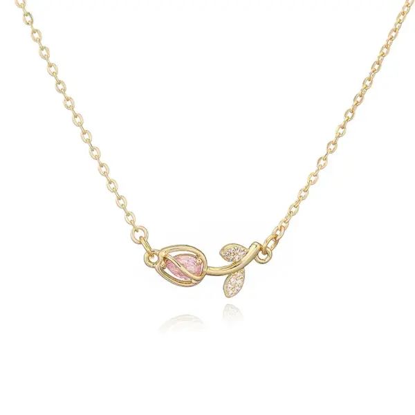 Wholesale Jewelry Elegant Luxurious Shiny Rose Flower Tulips Copper Zircon 18K Gold Plated Plating Inlay Cable Chain Jewelry Set