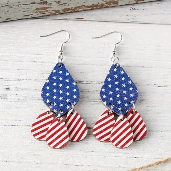 Wholesale Retro White Wood Water Droplets Drop Earrings For Women With 304 Stainless Steel Ear Pins Featuring Print Design