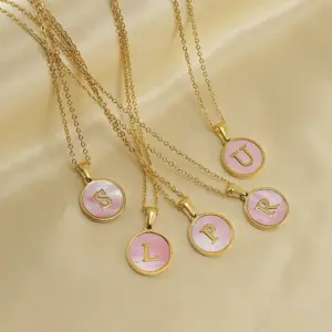 Wholesale PVD Coated 18K Gold Plated Round Letter 304 Stainless Steel Titanium Steel Fashion Waterproof Non Tarnish 304 Stainless Steel Pendant Necklace