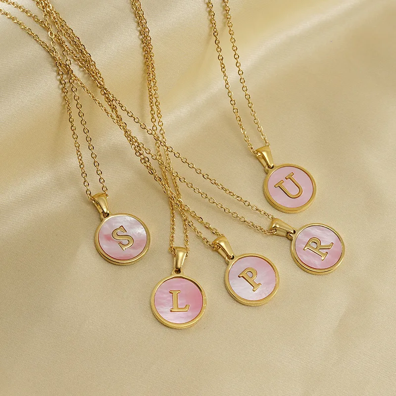 Wholesale PVD Coated 18K Gold Plated Round Letter 304 Stainless Steel Titanium Steel Fashion Waterproof Non Tarnish 304 Stainless Steel Pendant Neckla