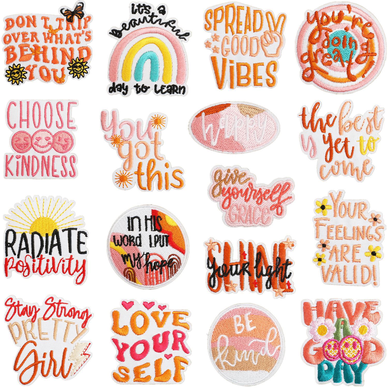 Wholesale Xiao Tian Inspirational Quotations Embroidery Cloth Sticker Bag Decoration Patch Positive Energy Zhang Zi Embroidery Sticker Cartoon Smiley