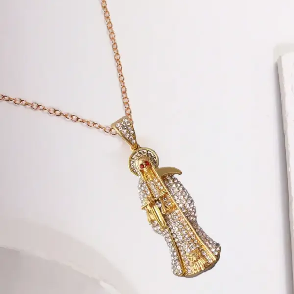 Wholesale Human Pattern Enamel Pendant Necklace For Adults In 304 Stainless Steel With KC Golden Water Plating And Rhinestones