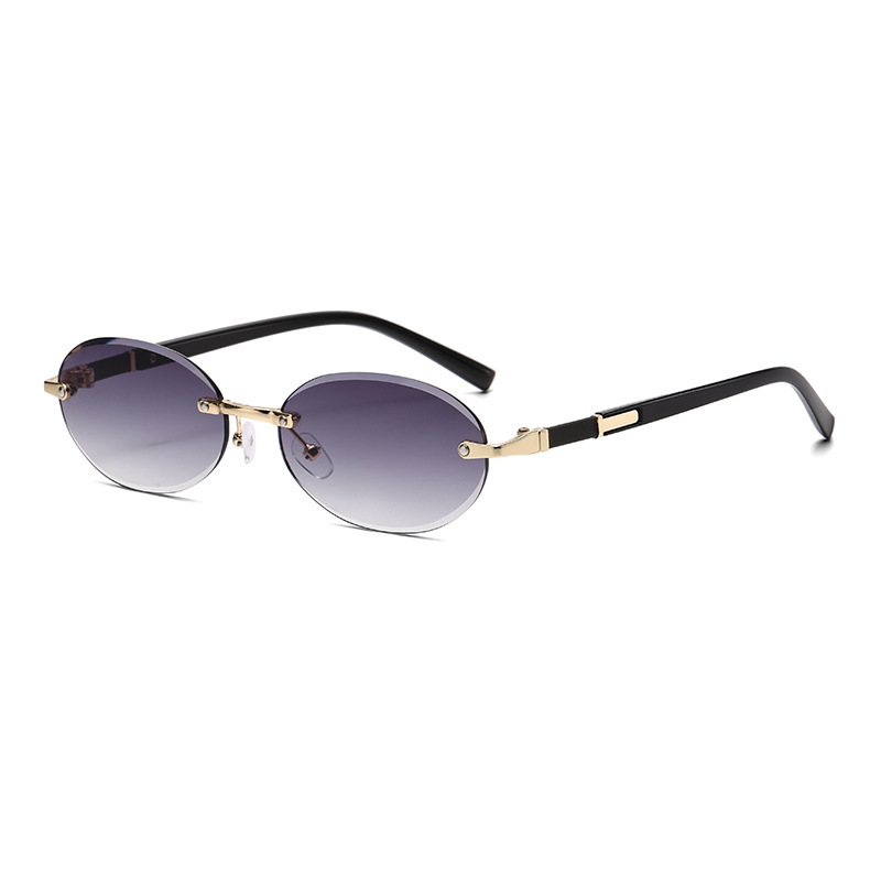 Wholesale 1584 New European and American Trendy Cut Edge Distinctive Oval Frame Sunglasses 2024 New Arrival Frameless Hot Girls Hip Hop Sunglasses