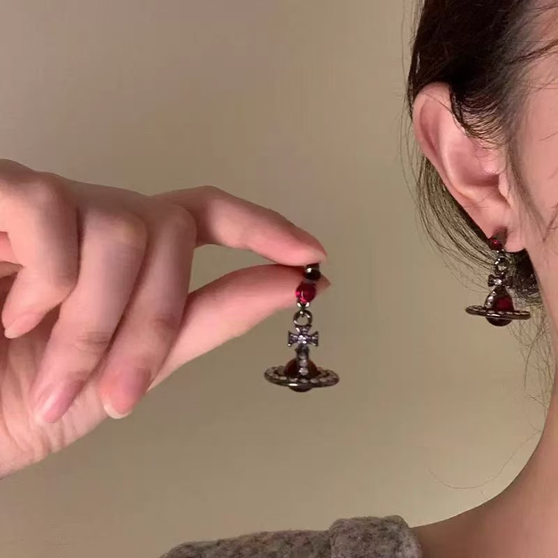 Wholesale Sweet and Cool All-match Cosmic Three-dimensional Saturn Full Diamond Earrings Women's Fashion European and American Light Luxury Earrings E