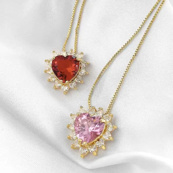 Wholesale 1 Piece Elegant Luxurious Shiny Heart Shape Polishing Plating Inlay Copper Zircon Pendant Necklace