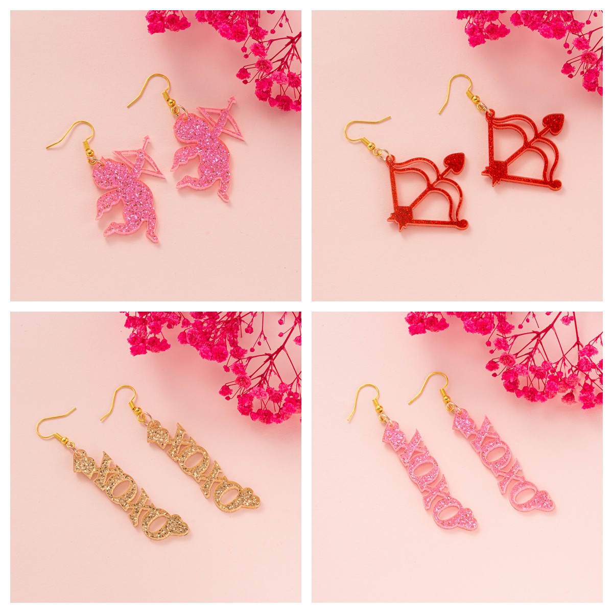 Wholesale New Cross-Border Valentine's Day Ear Hook Glitter Cupid Letter Love Bow and Arrow Ear Hook Girl Gift Exquisite