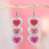 Wholesale three-color love stitching earrings Valentine's Day romantic English heart glitter pendant earrings