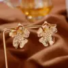 Wholesale Retro Floral Metal Zirconia Stud Earrings Women Simple Cold Style New Gold Color Ear Jewelry Bohemian Pattern Copper Material