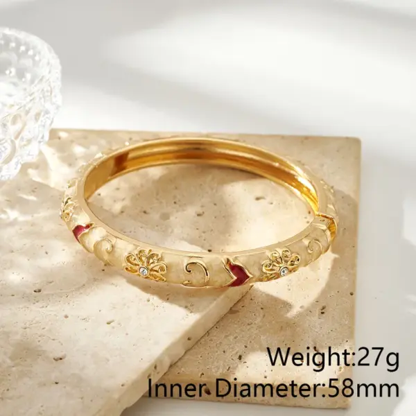 Wholesale Electroplated Flowers Bangle For Women In 304 Stainless Steel With 18K Real Gold Water Plating And Rhinestone Inlay