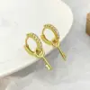 Wholesale Ins Style Simple Key Earrings Copper Inlaid Zircon Hoop Fashion Women's Earrings Daily Wear Dangling Earrings Imitation Gold Plated Universal Electroplated