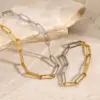 Wholesale Jewelry Simple Style Classic Style Paper Clip 304 Stainless Steel 18K Gold Plated PVD Coated Mixed Metal Bracelets Necklace