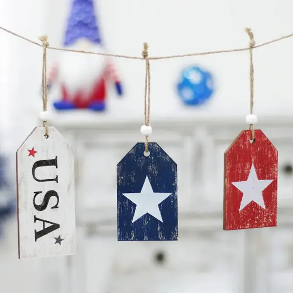 Wholesale Retro Style American Flag Hanging Ornaments For Independence Day Party, 3 Pieces Wooden Decorations