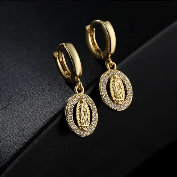 oly-9bff76a5f790fea481fdd22e1619d368 Wholesale Fashion Classic Virgin Mary Shape Copper Micro-inlaid Earrings