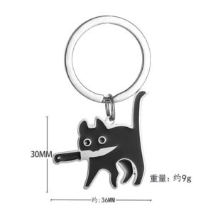 Wholesale stainless steel creative knife cat tag keychain personality fashion cartoon titanium steel drop oil necklace pendant