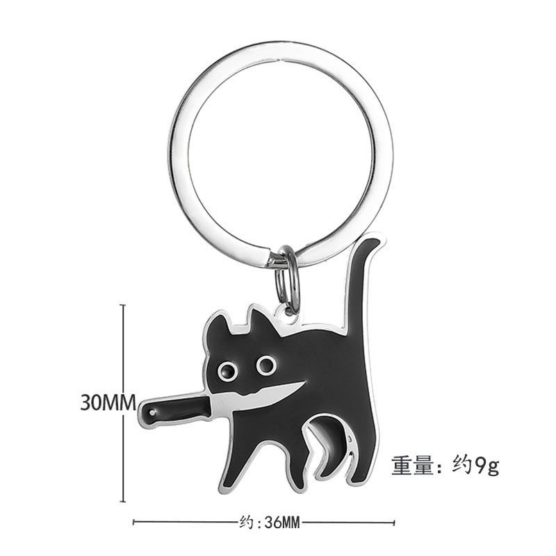 Wholesale Cross-border stainless steel creative knife cat tag keychain personality fashion cartoon titanium steel drop oil necklace pendant