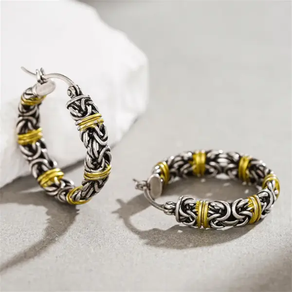 Wholesale Three-dimensional Geometric Earrings For Women In Copper With KC Golden Water Plating And 0.03µm Thickness