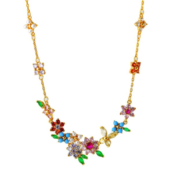 Wholesale Copper-set zircon-patterned colored diamond flower and butterfly necklace/bracelet