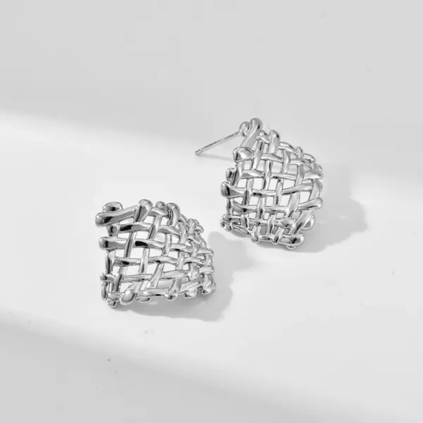Wholesale Three-dimensional Geometric Stud Earrings For Women, Electroplated Copper With 0.01µm Golden Plated Coating