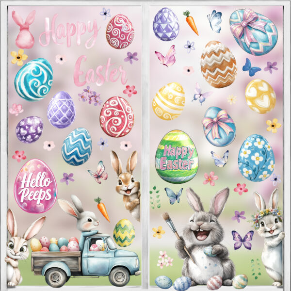 Wholesale  Easter Window Decorations Electrostatic Window Flowers Stickers Shopping Mall Window Glass PVC Wall Stickers