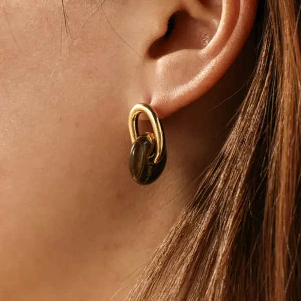 Wholesale Circle Stud Earrings For Women In 18K Gold Plated 304 Stainless Steel With Natural Stone Inlay
