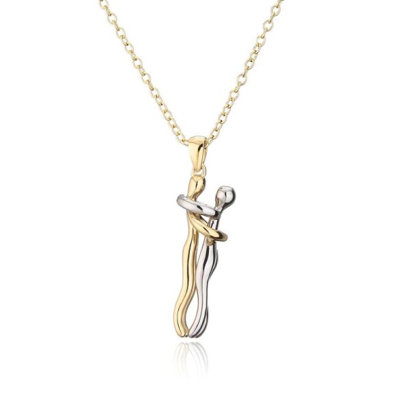 oly-9c368fd6594a1ea666a9f3ee714f61db Wholesale titanium steel two-color hug necklace creative little man hands embrace lovers clavicle chain Valentine's Day gift