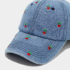 oly-9c3b5a895a5d70c615e49917cf97d923 Wholesale Retro cherry embroidered denim baseball cap with soft top that makes your face look smaller.