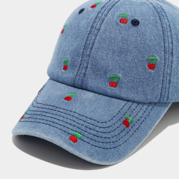oly-9c3b5a895a5d70c615e49917cf97d923 Wholesale Retro cherry embroidered denim baseball cap with soft top that makes your face look smaller.