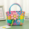 Wholesale Colorful children's portable vegetable basket women's bag artistic handmade woven bag flower cute summer seaside beach