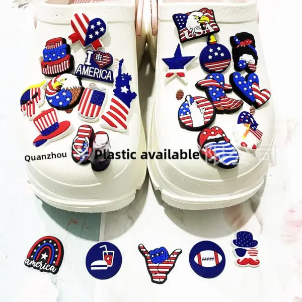Wholesale PVC Shoe Buckle For Slippers Featuring United States Pattern, Perfect For Independence Day Celebration
