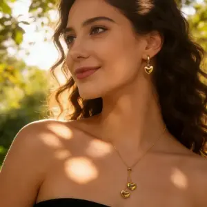 Wholesale 18K Gold Plated 304 Stainless Steel Vacuum Electroplating (In Furnace) Heart-Shaped Three-Dimensional Box Chain/Square Pearl Chain Jewelry Set Suitable For Women To Wear On Daily Dates Or