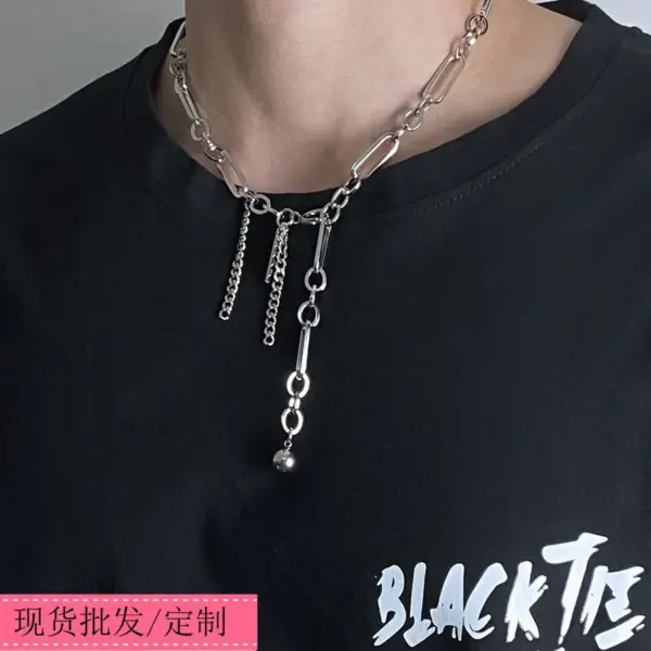 Wholesale Trendy Long Pendant Tassel Necklace Metal Chain Personalized Charm Polished Titanium Steel Unisex Geometric Pattern Party Accessory