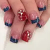 Wholesale Wearable Short Glossy French Nail Tips Red And Blue Color Matching American Independence Day Star Pattern 24 Pieces