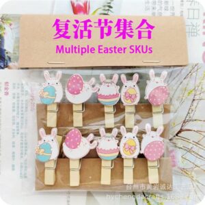 oly-9c86c98d9feefc2c7003fdb463cadcf9 Wholesale Easter elements collection cartoon rabbit clip hanging photo wall kindergarten flower shop card colorful egg small wooden clip