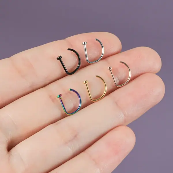 Wholesale 1 Piece 304 Stainless Steel Stone-Free Hawaiian Vacation Tropical Nose Rings & Studs Geometric Plating Ion Plating (IP) 18K Gold Plated Nose Rings & Studs