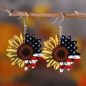 Wholesale Retro Multicolor Flowers Print Wooden Drop Earrings For Women