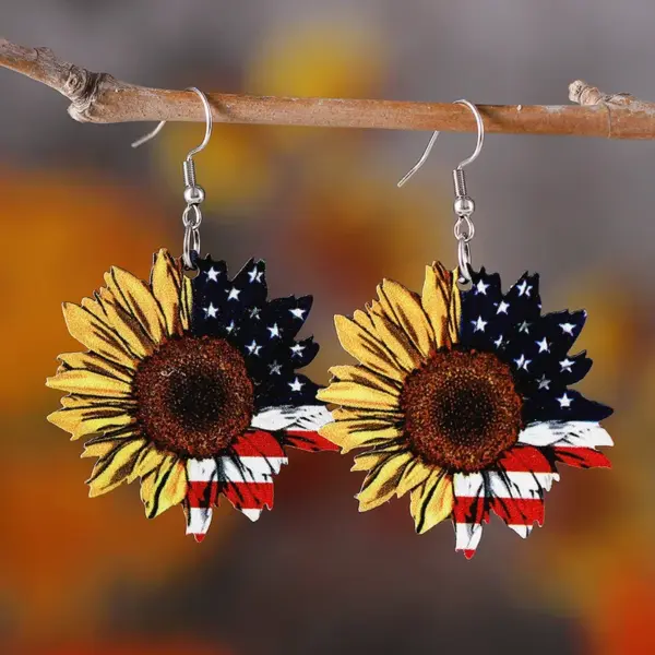 Wholesale Retro Multicolor Flowers Print Wooden Drop Earrings For Women