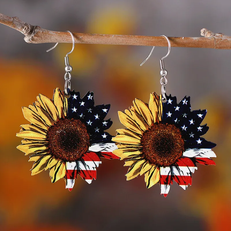 Wholesale Retro Multicolor Flowers Print Wooden Drop Earrings For Women