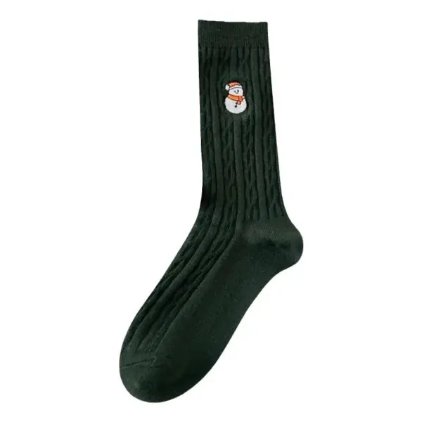 Wholesale Women's Mid-Calf Christmas Socks Cotton Sweat Absorbent Autumn Winter Knitted Patterned Snowman Embroidery Fashionable Chunky Socks