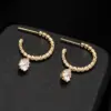 Wholesale Geometric Stud Earrings For Women With 925 Sterling Silver Posts, Copper Base, 14K Gold Plated, Zircon Inlay